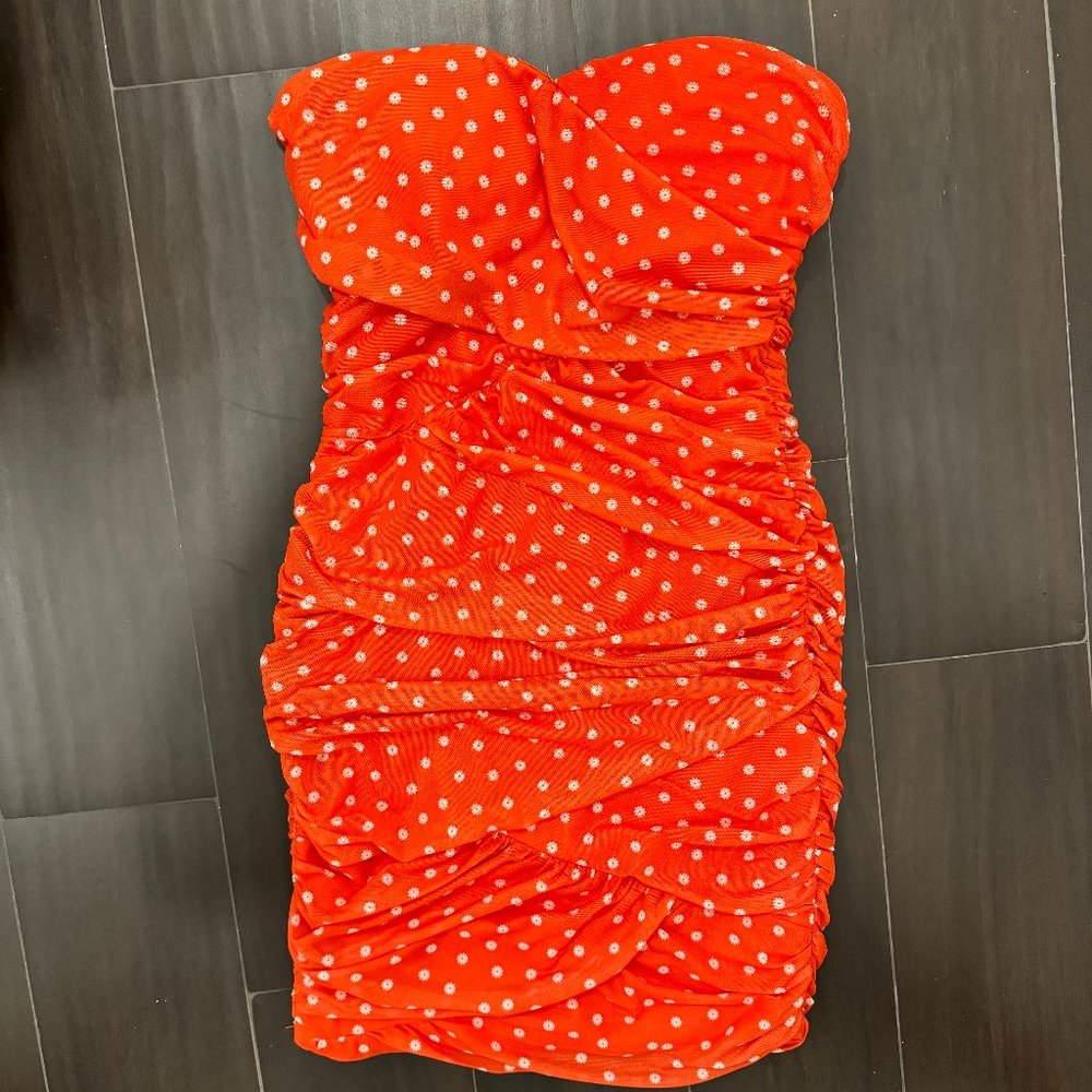 MESH POLKA DOT RUCHED MINI